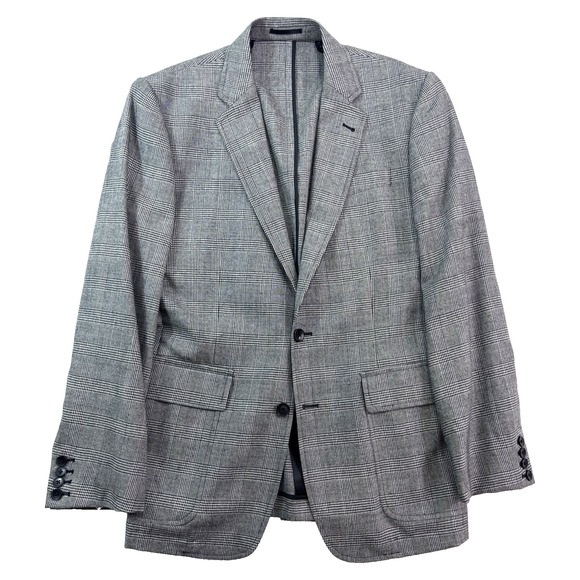 Murano‎ Large 44R black white plaid blazer jacket sport suit coat 100% Wool soft - Picture 1 of 10